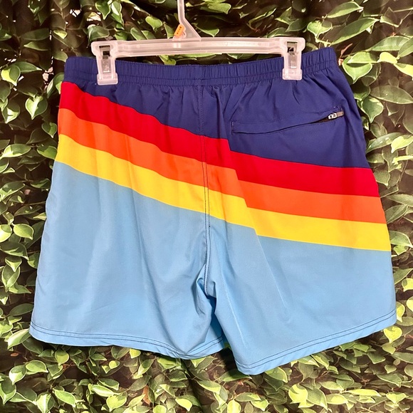 Third Wave Premium Swim Trunks Quick Dry Blue Red Striped Men’s Large - Picture 2 of 4